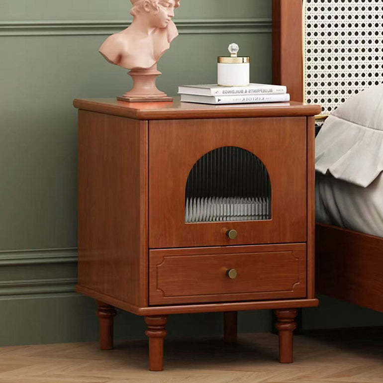 Vintage Solid Wood Glass 1-Drawer Nightstand