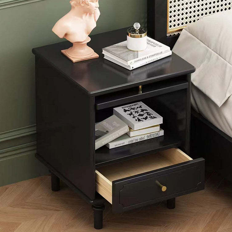 Vintage Solid Wood Glass 1-Drawer Nightstand