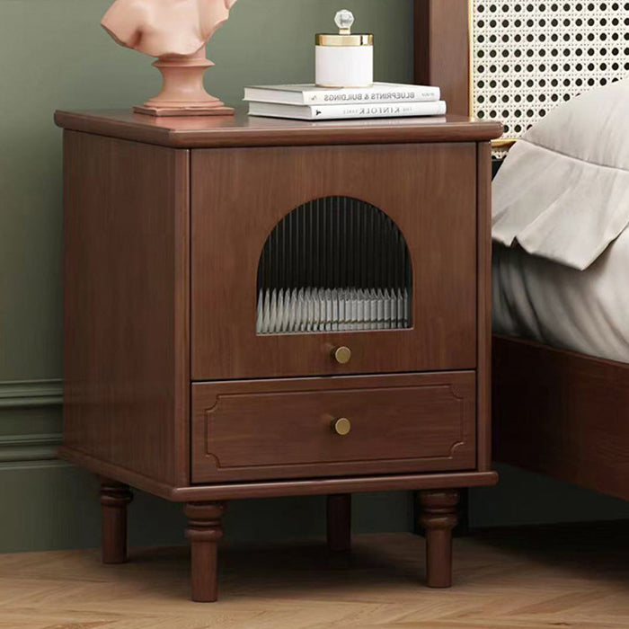 Vintage Solid Wood Glass 1-Drawer Nightstand