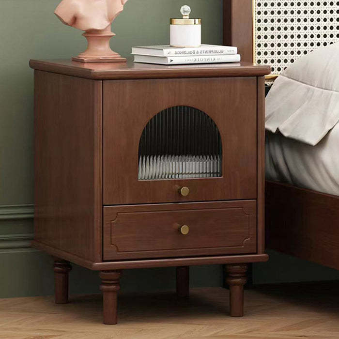Vintage Solid Wood Glass 1-Drawer Nightstand