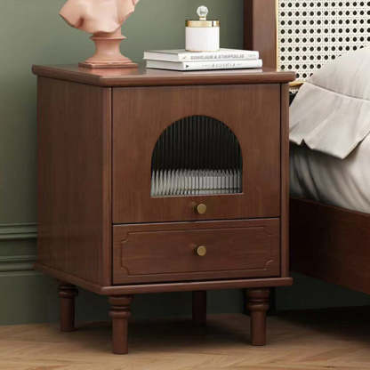Vintage Solid Wood Glass 1-Drawer Nightstand
