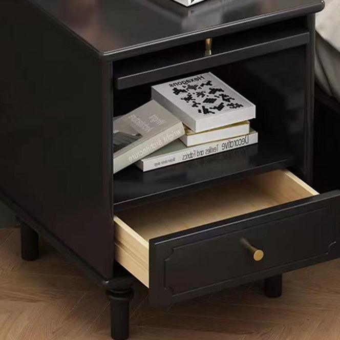 Vintage Solid Wood Glass 1-Drawer Nightstand