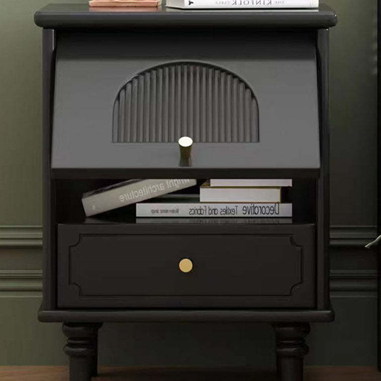 Vintage Solid Wood Glass 1-Drawer Nightstand