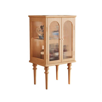 Scandinavian Solid Wood Glass Metal Side Table with Cabinet
