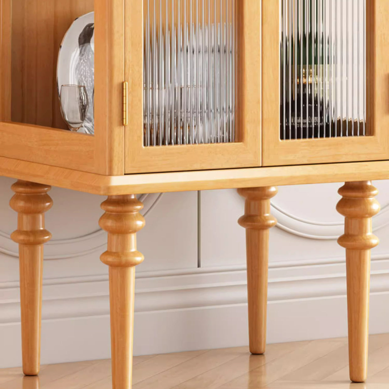 Scandinavian Solid Wood Glass Metal Side Table with Cabinet
