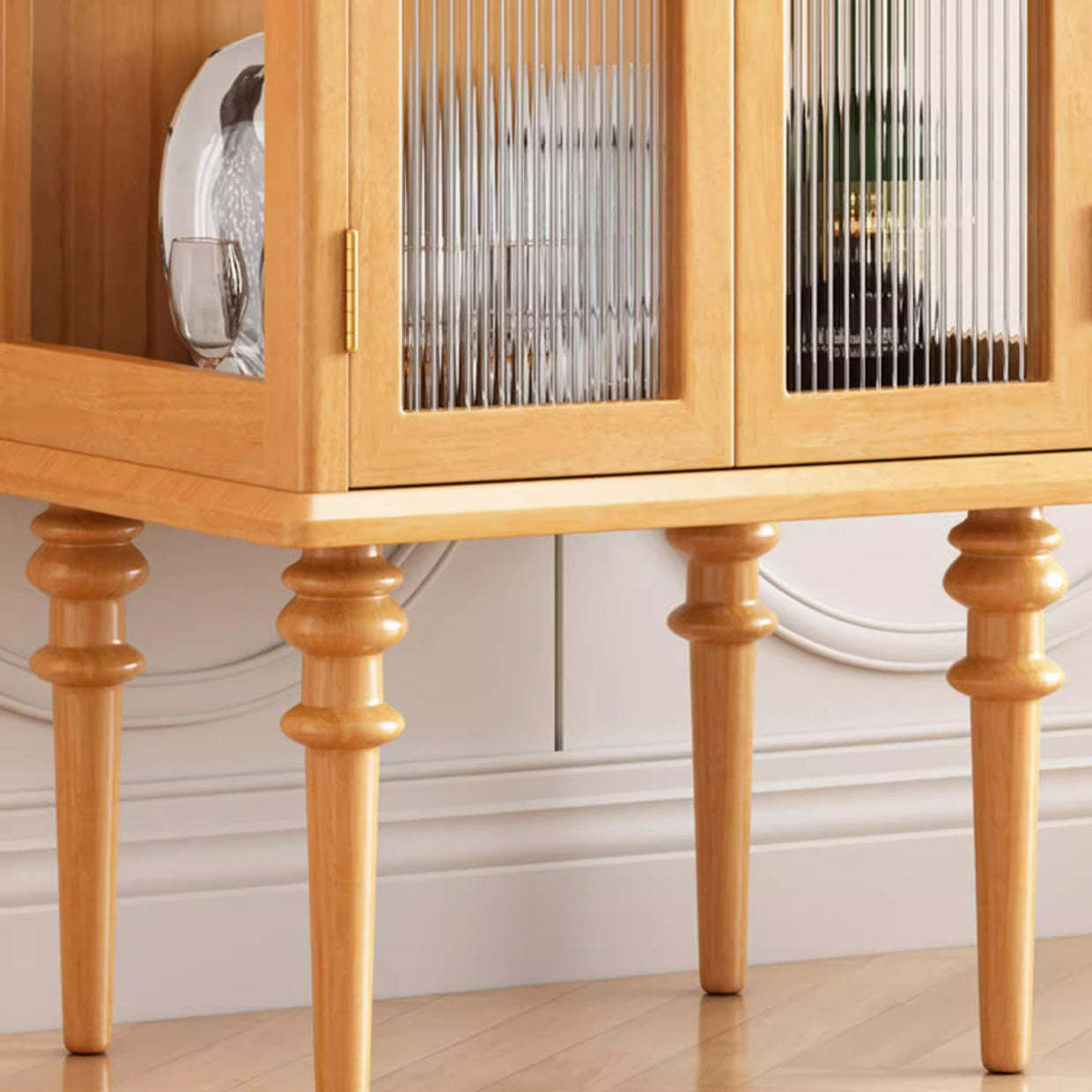 Scandinavian Solid Wood Glass Metal Side Table with Cabinet