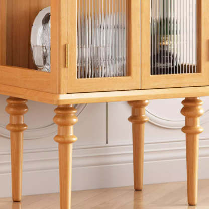 Scandinavian Solid Wood Glass Metal Side Table with Cabinet