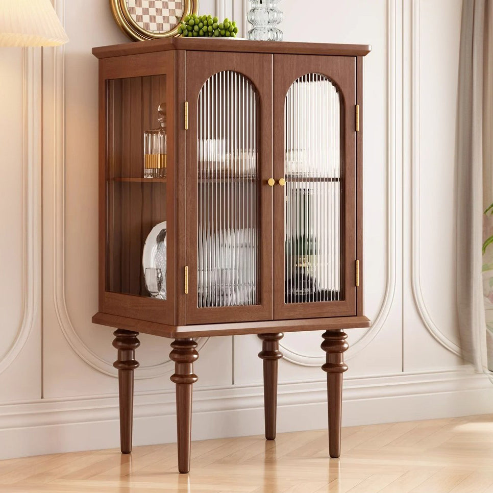 Scandinavian Solid Wood Glass Metal Side Table with Cabinet