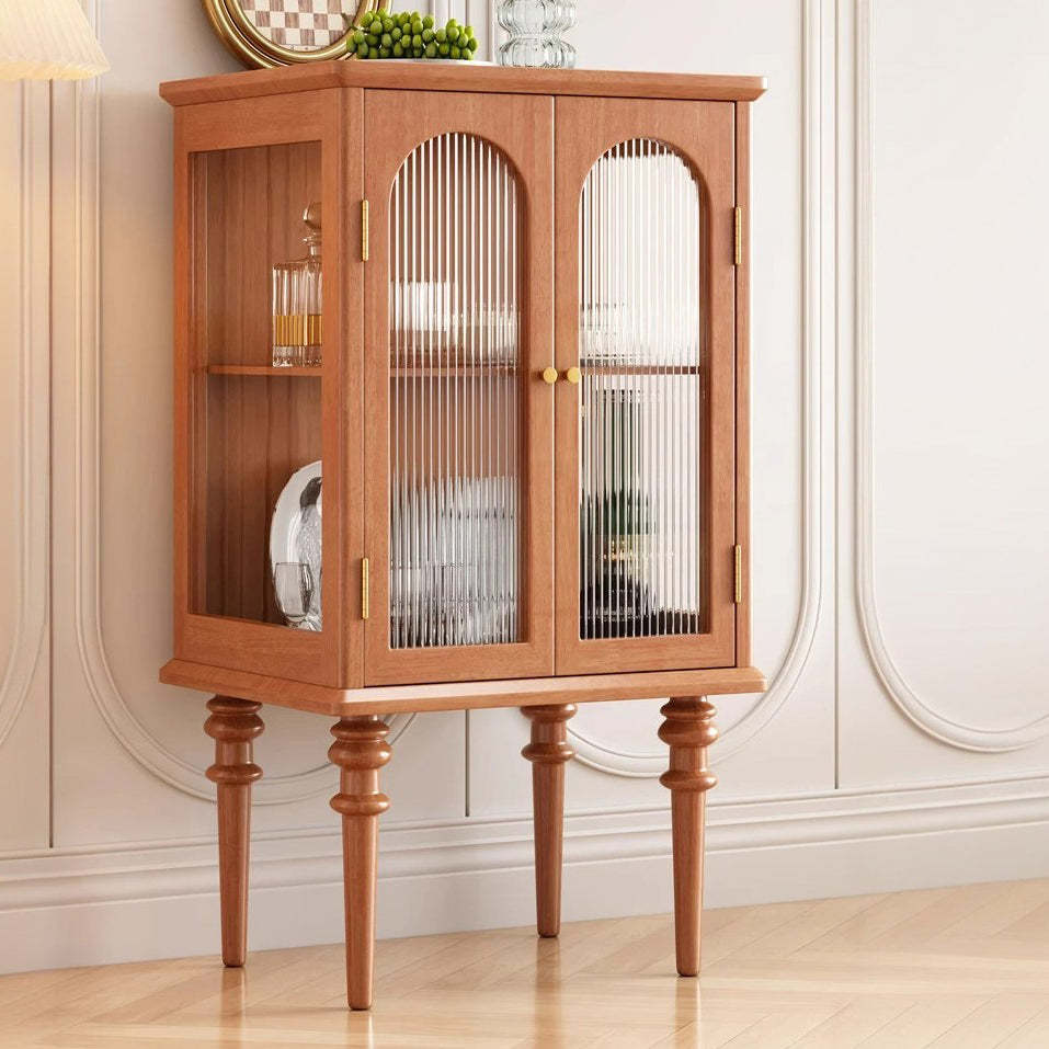 Scandinavian Solid Wood Glass Metal Side Table with Cabinet