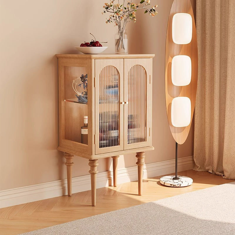 Scandinavian Solid Wood Glass Metal Side Table with Cabinet — Black