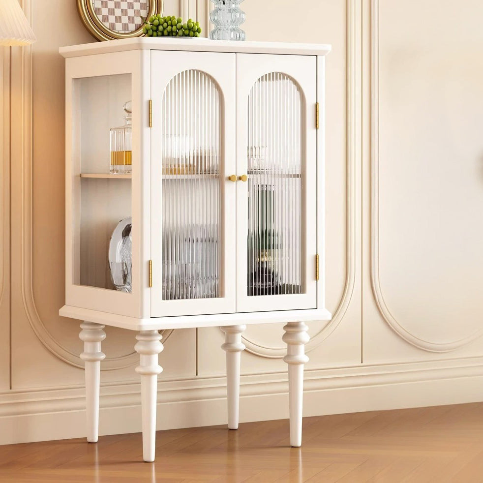 Scandinavian Solid Wood Glass Metal Side Table with Cabinet