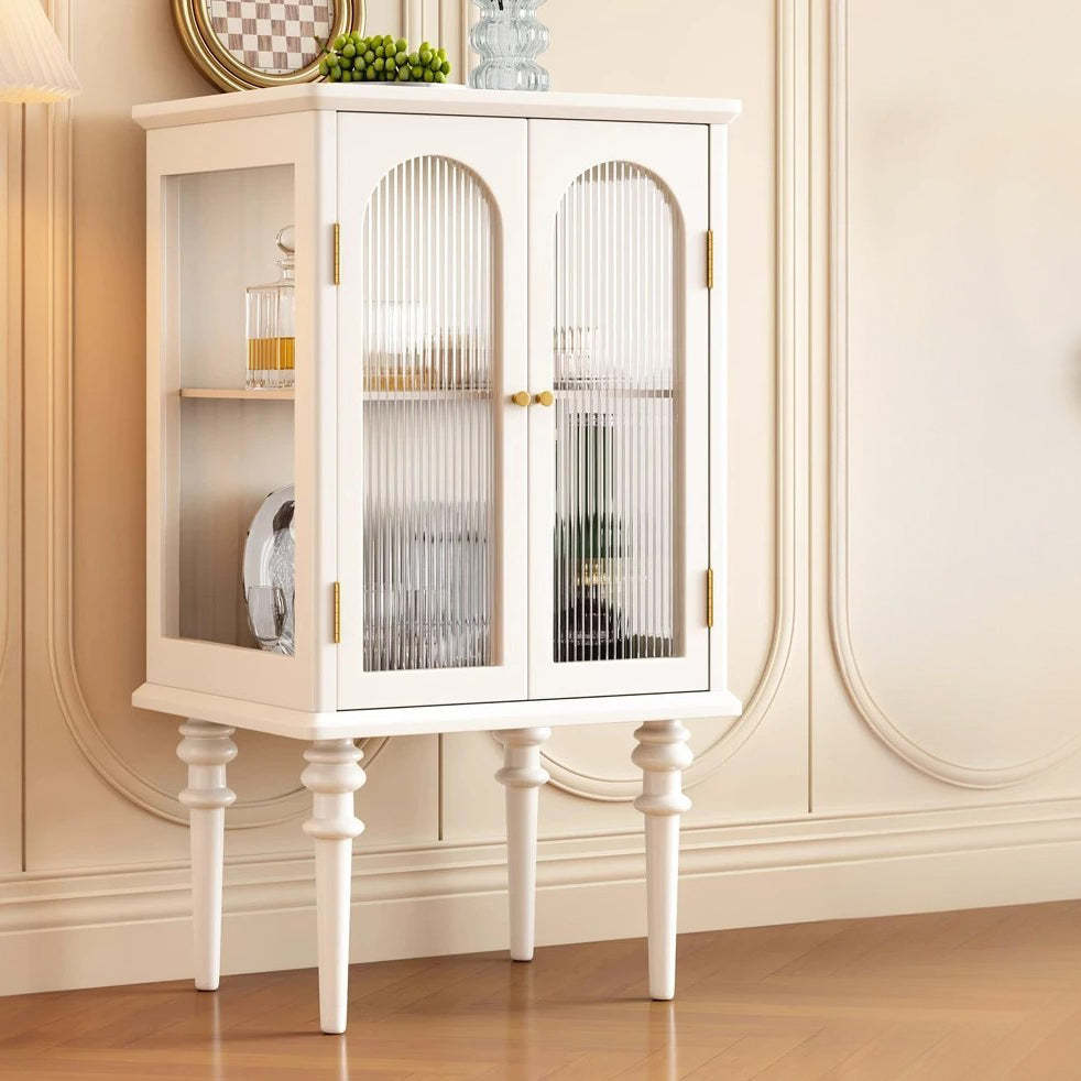 Scandinavian Solid Wood Glass Metal Side Table with Cabinet