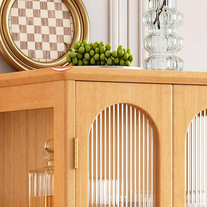 Scandinavian Solid Wood Glass Metal Side Table with Cabinet — Walnut Wood Color