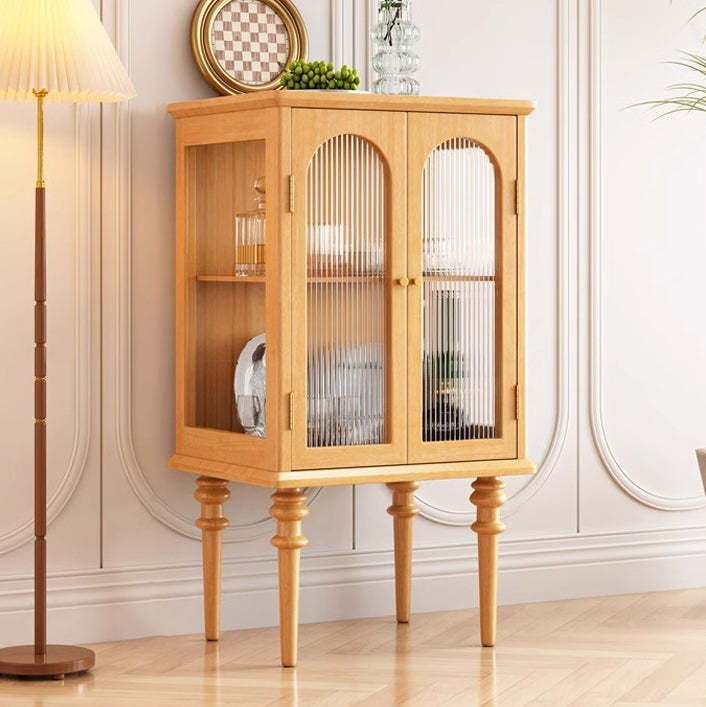 Scandinavian Solid Wood Glass Metal Side Table with Cabinet