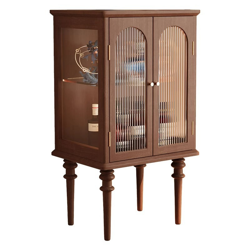 Scandinavian Solid Wood Glass Metal Side Table with Cabinet