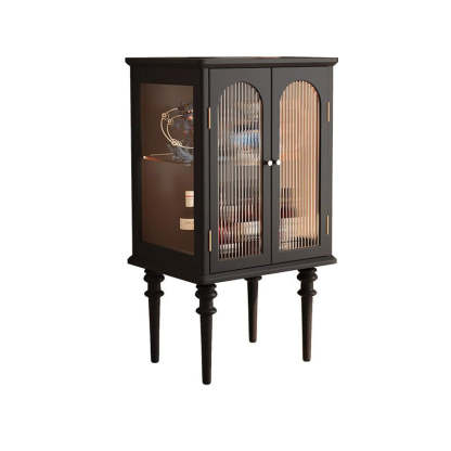 Scandinavian Solid Wood Glass Metal Side Table with Cabinet