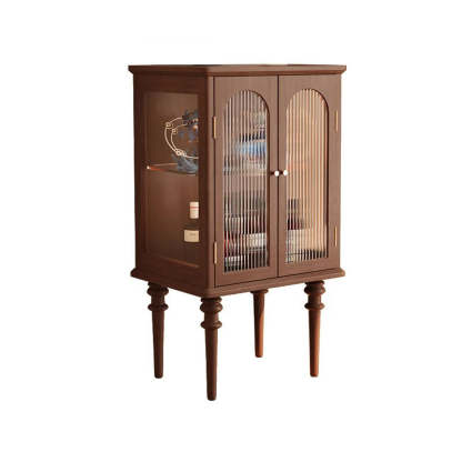 Scandinavian Solid Wood Glass Metal Side Table with Cabinet