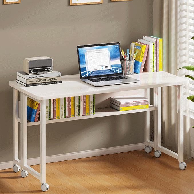 Minimalist Iron Wood Rectangular 1-Tier Mobile Side Table