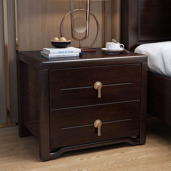 Chinese Solid Wood Brass Rounded 2-Drawer Nightstand