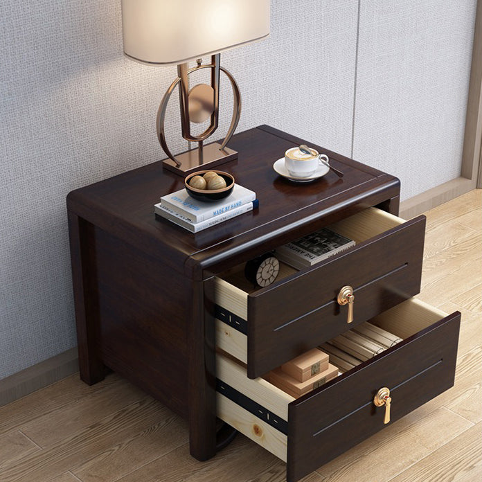 Chinese Solid Wood Brass Rounded 2-Drawer Nightstand