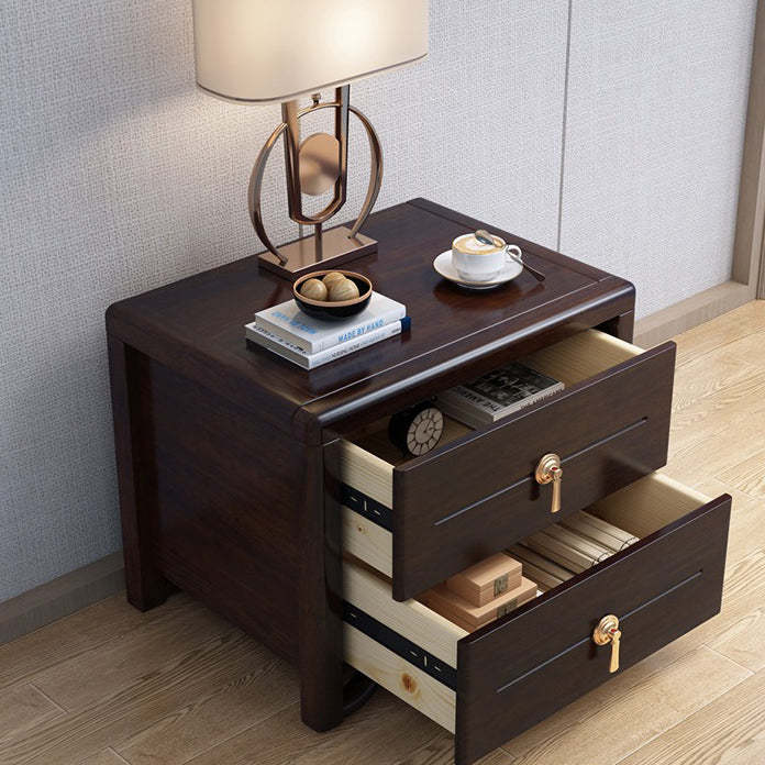 Chinese Solid Wood Brass Rounded 2-Drawer Nightstand