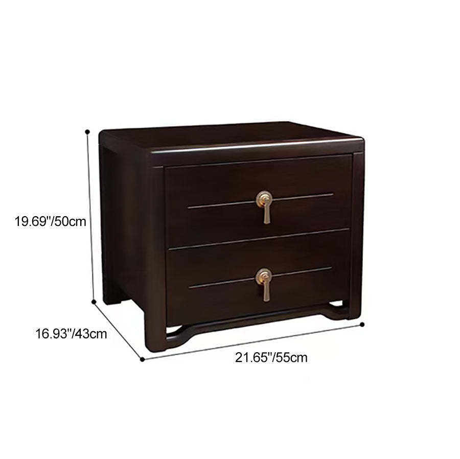 Chinese Solid Wood Brass Rounded 2-Drawer Nightstand