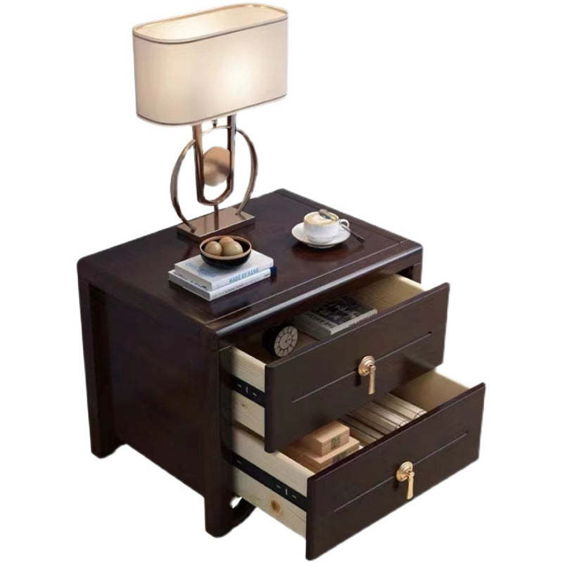 Chinese Solid Wood Brass Rounded 2-Drawer Nightstand