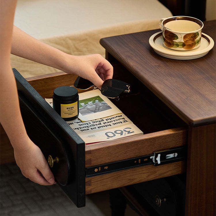 Vintage Walnut Oak Rounded 2-Drawer Nightstand