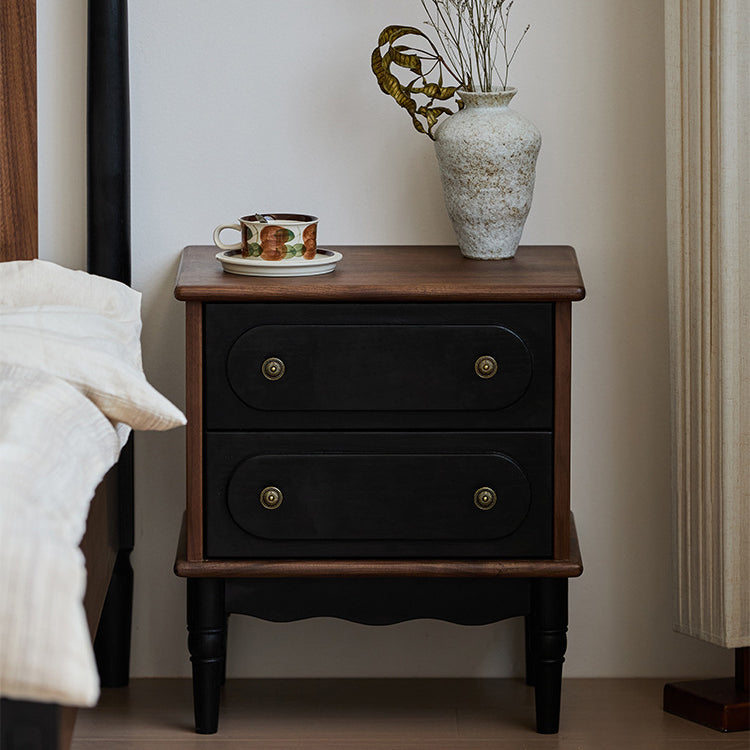 Vintage Walnut Oak Rounded 2-Drawer Nightstand