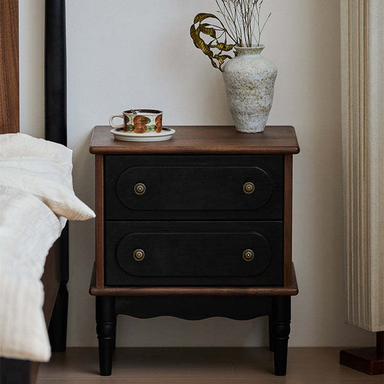Vintage Walnut Oak Rounded 2-Drawer Nightstand