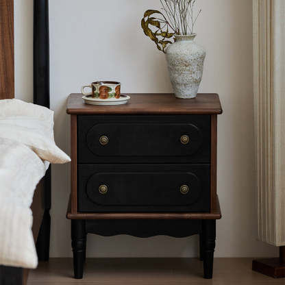 Vintage Walnut Oak Rounded 2-Drawer Nightstand