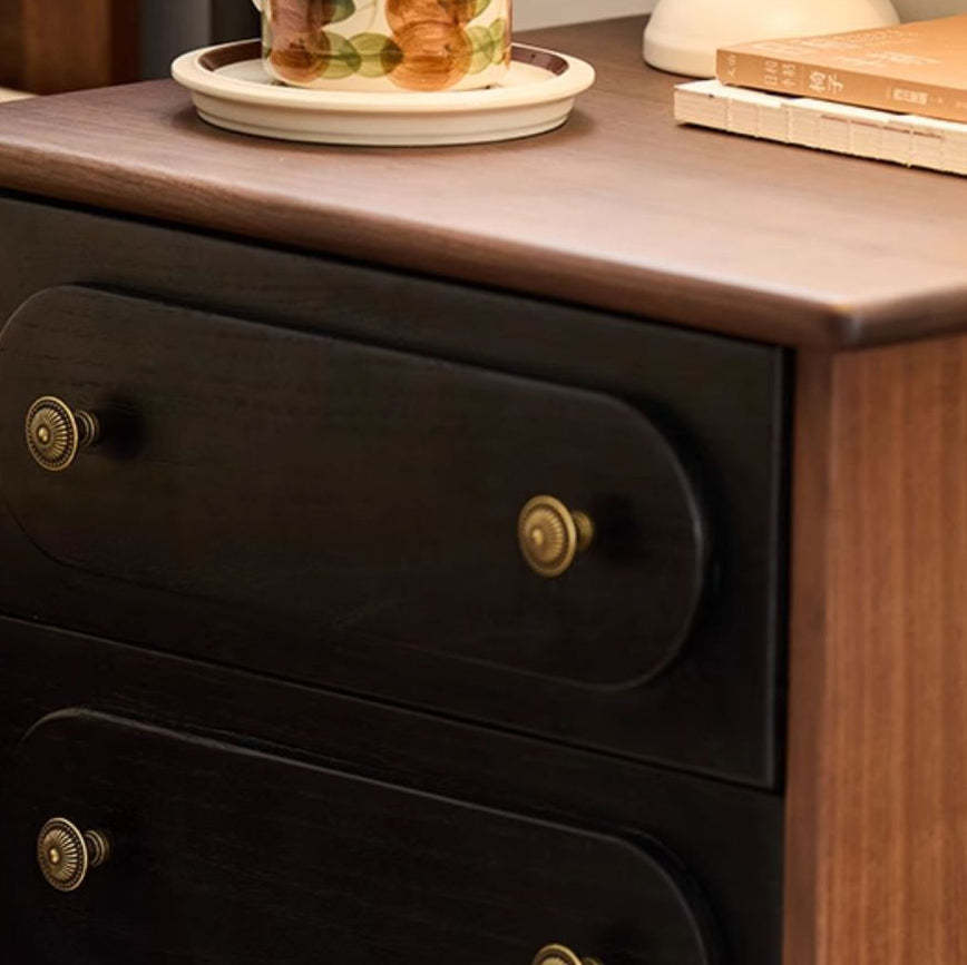 Vintage Walnut Oak Rounded 2-Drawer Nightstand