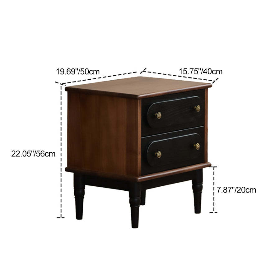 Vintage Walnut Oak Rounded 2-Drawer Nightstand