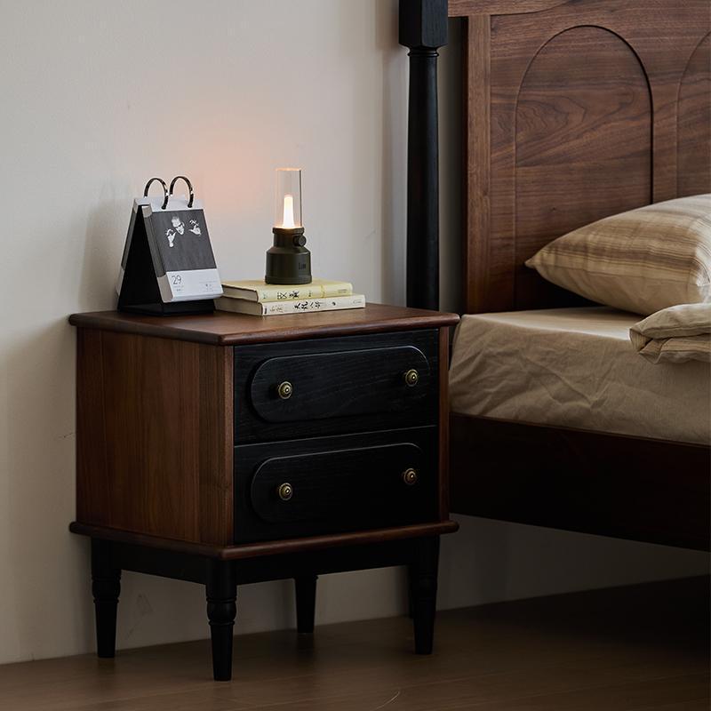 Vintage Walnut Oak Rounded 2-Drawer Nightstand
