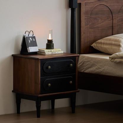 Vintage Walnut Oak Rounded 2-Drawer Nightstand