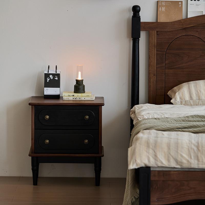 Vintage Walnut Oak Rounded 2-Drawer Nightstand