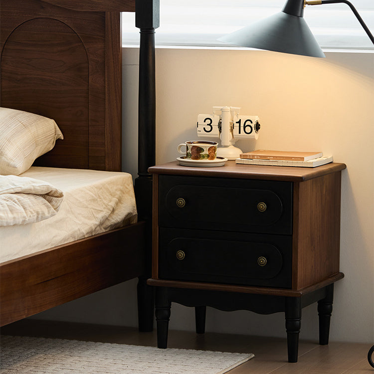 Vintage Walnut Oak Rounded 2-Drawer Nightstand