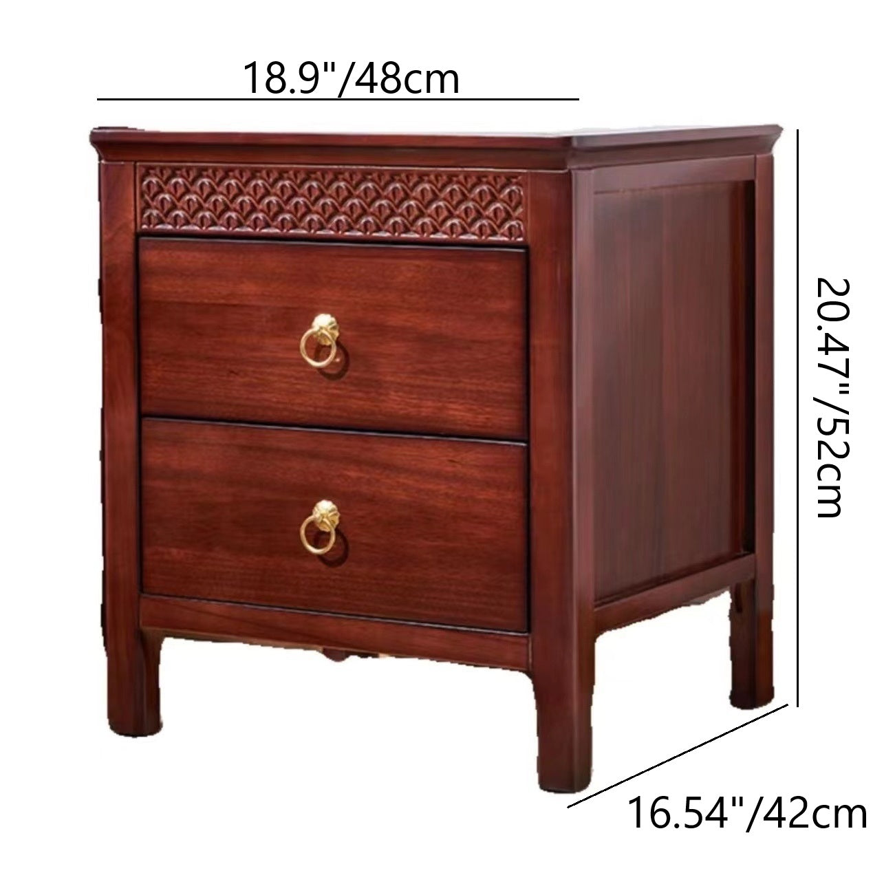 Chinese Solid Wood Wavy 2-Drawer Nightstand