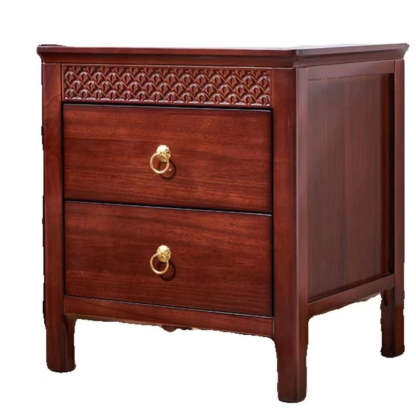 Chinese Solid Wood Wavy 2-Drawer Nightstand
