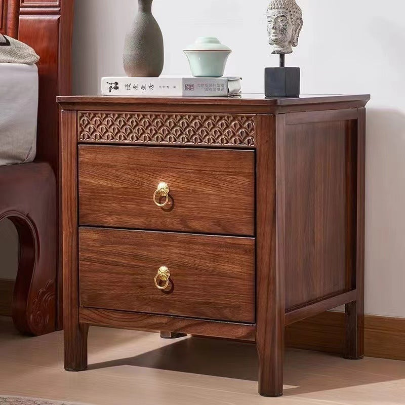 Chinese Solid Wood Wavy 2-Drawer Nightstand — A