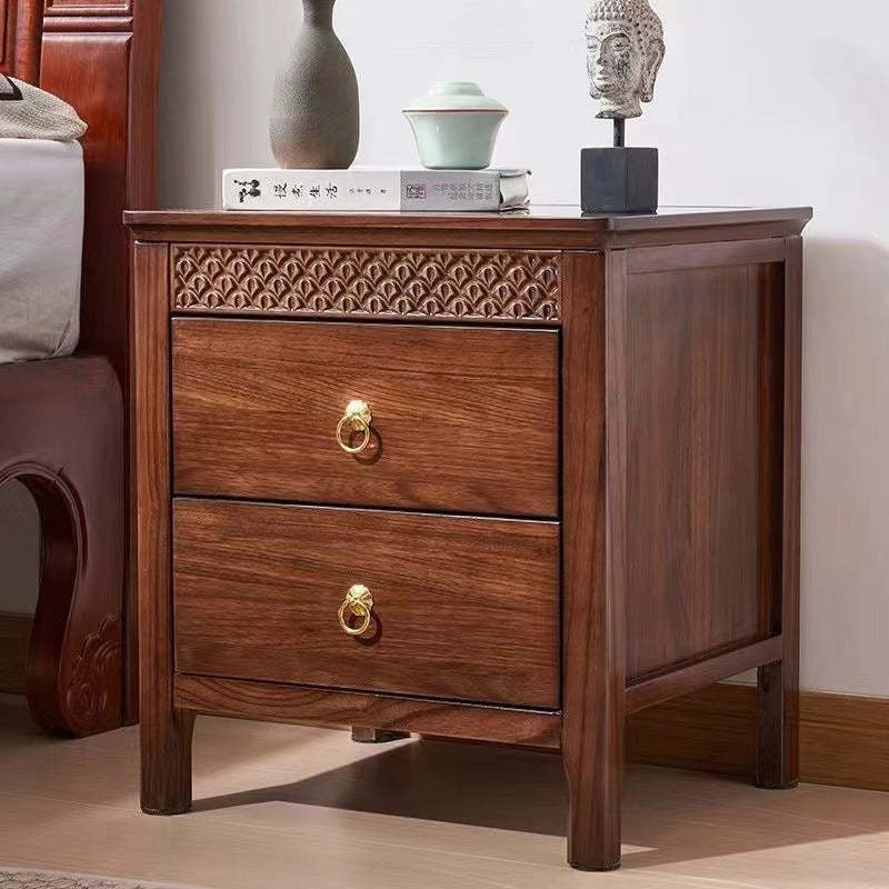 Chinese Solid Wood Wavy 2-Drawer Nightstand — A