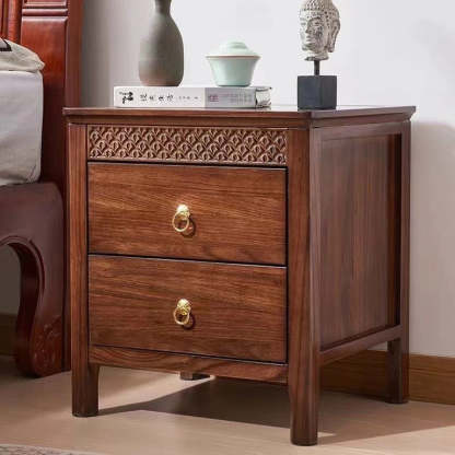 Chinese Solid Wood Wavy 2-Drawer Nightstand — A
