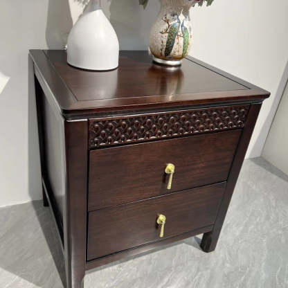 Chinese Solid Wood Wavy 2-Drawer Nightstand — C
