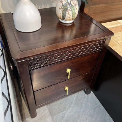 Chinese Solid Wood Wavy 2-Drawer Nightstand