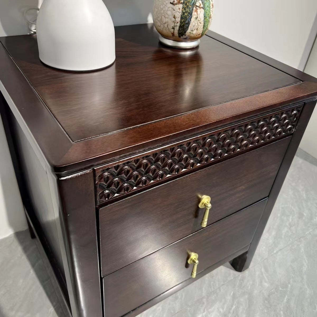 Chinese Solid Wood Wavy 2-Drawer Nightstand