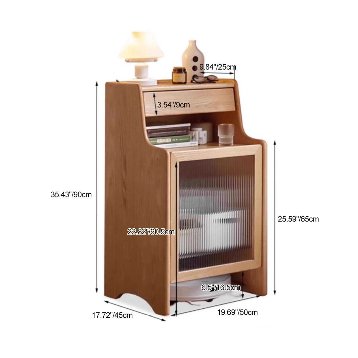 Scandinavian Oak Glass Rectangular 2-Tier Side Table — Walnut Color