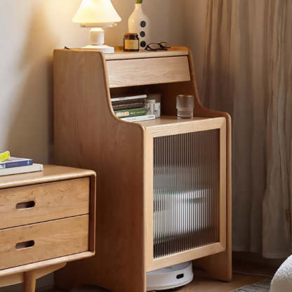 Scandinavian Oak Glass Rectangular 2-Tier Side Table