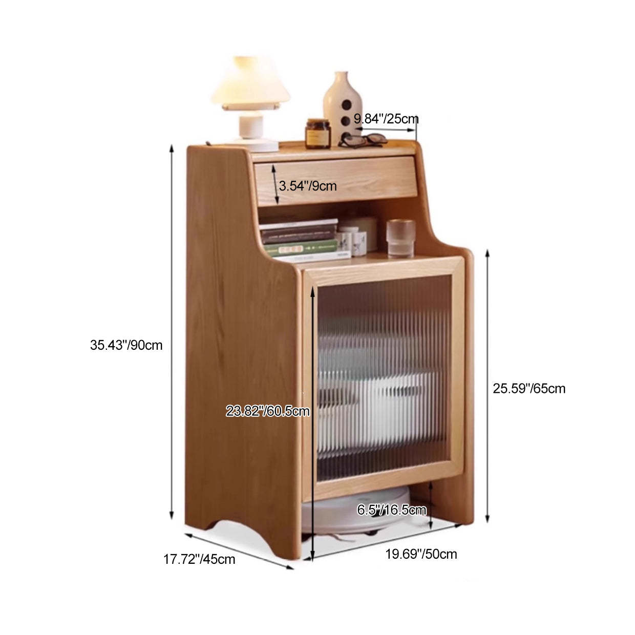 Scandinavian Oak Glass Rectangular 2-Tier Side Table — Walnut Color