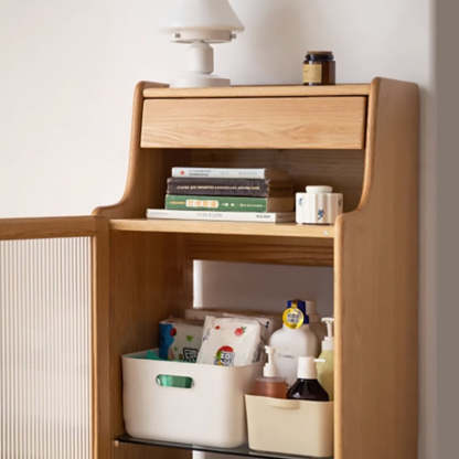 Scandinavian Oak Glass Rectangular 2-Tier Side Table