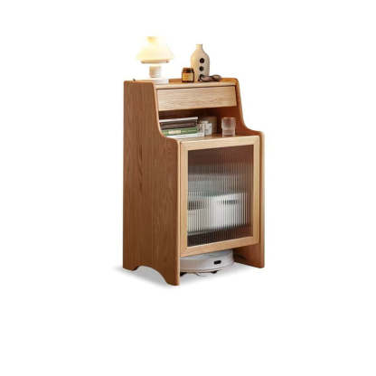 Scandinavian Oak Glass Rectangular 2-Tier Side Table